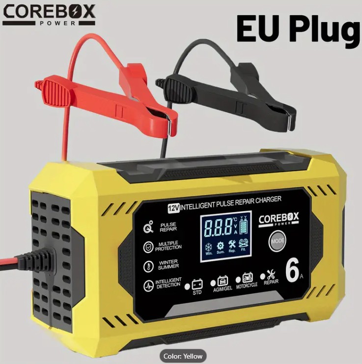 COREBOX EU Plug 12V 6A Smart Battery Trickle Charger 12V